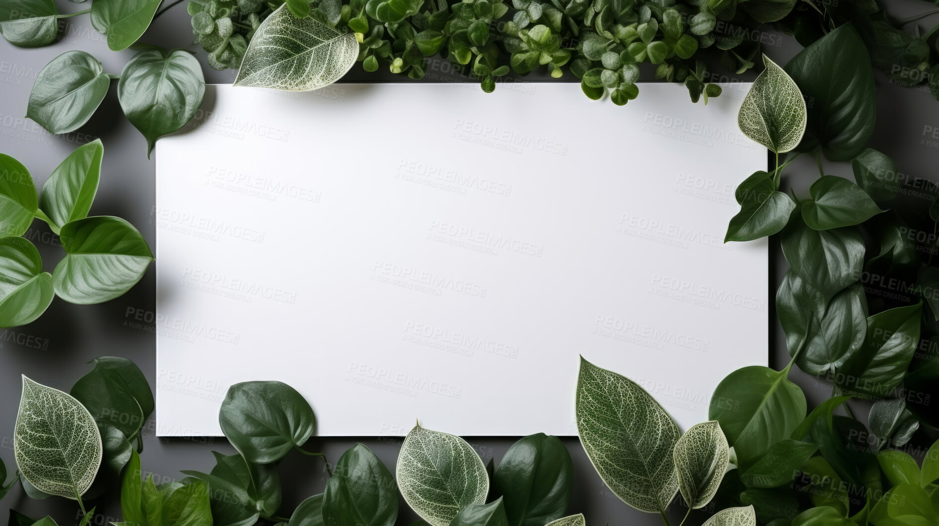 Buy stock photo A frame of tropical leaves around a white empty space. Copy space concept.