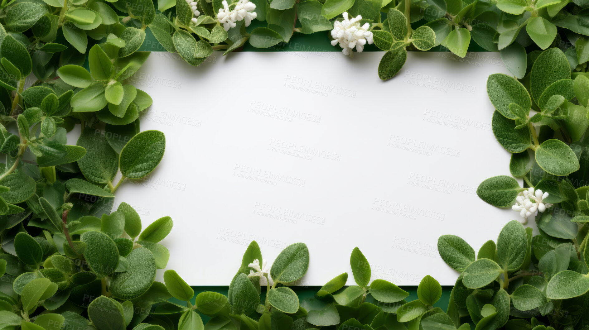 Buy stock photo A frame of tropical leaves around a white empty space. Copy space concept.