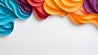 Buy stock photo A frame of 3d colorful shapes on edges of a white empty space. Copy space concept.