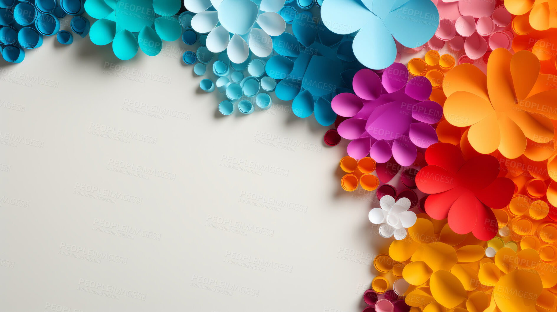 Buy stock photo Frame of Paper flower decor on background. Abstract copy space concept.