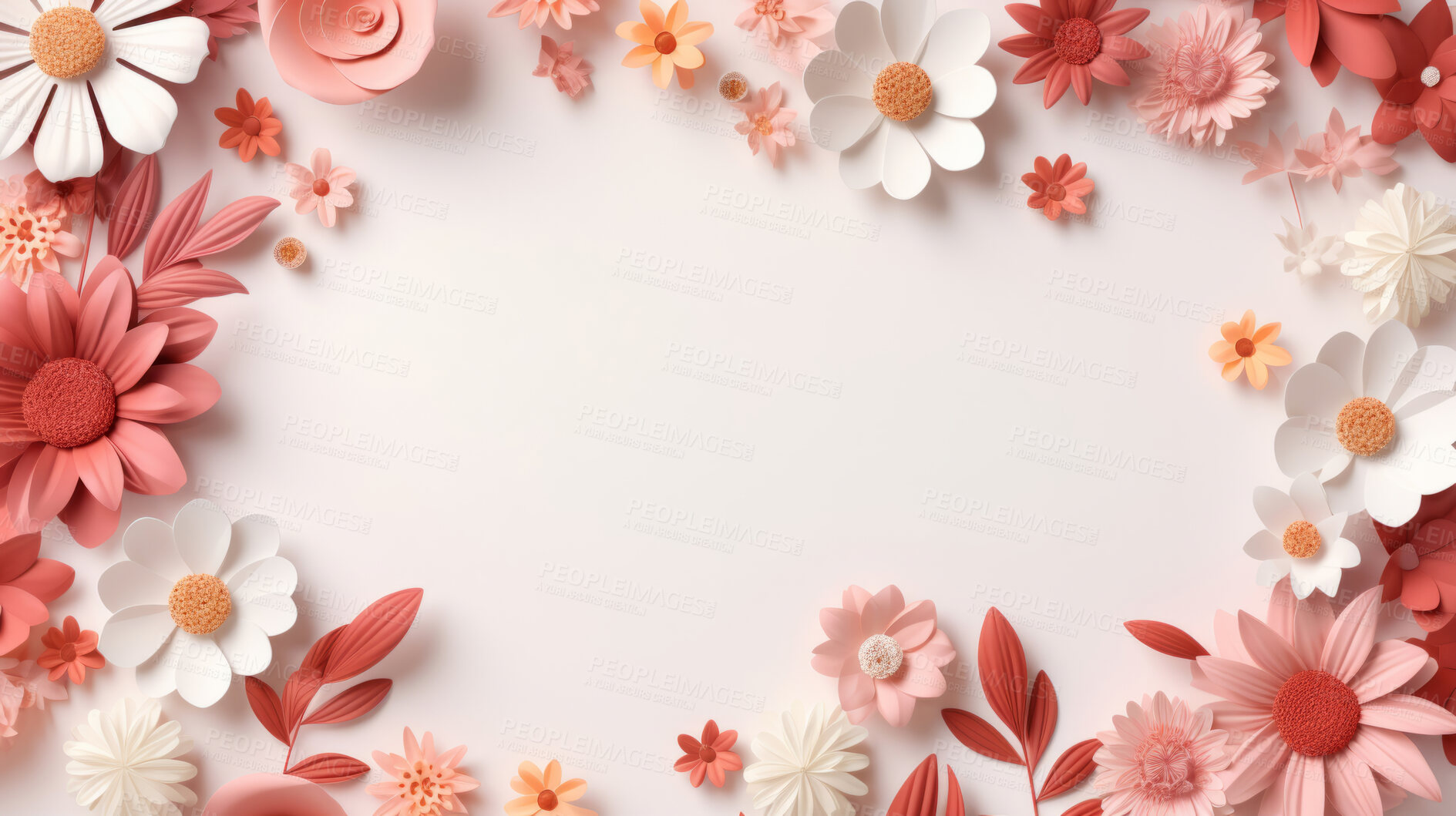 Buy stock photo Paper flower decor on background. Abstract copy space concept.