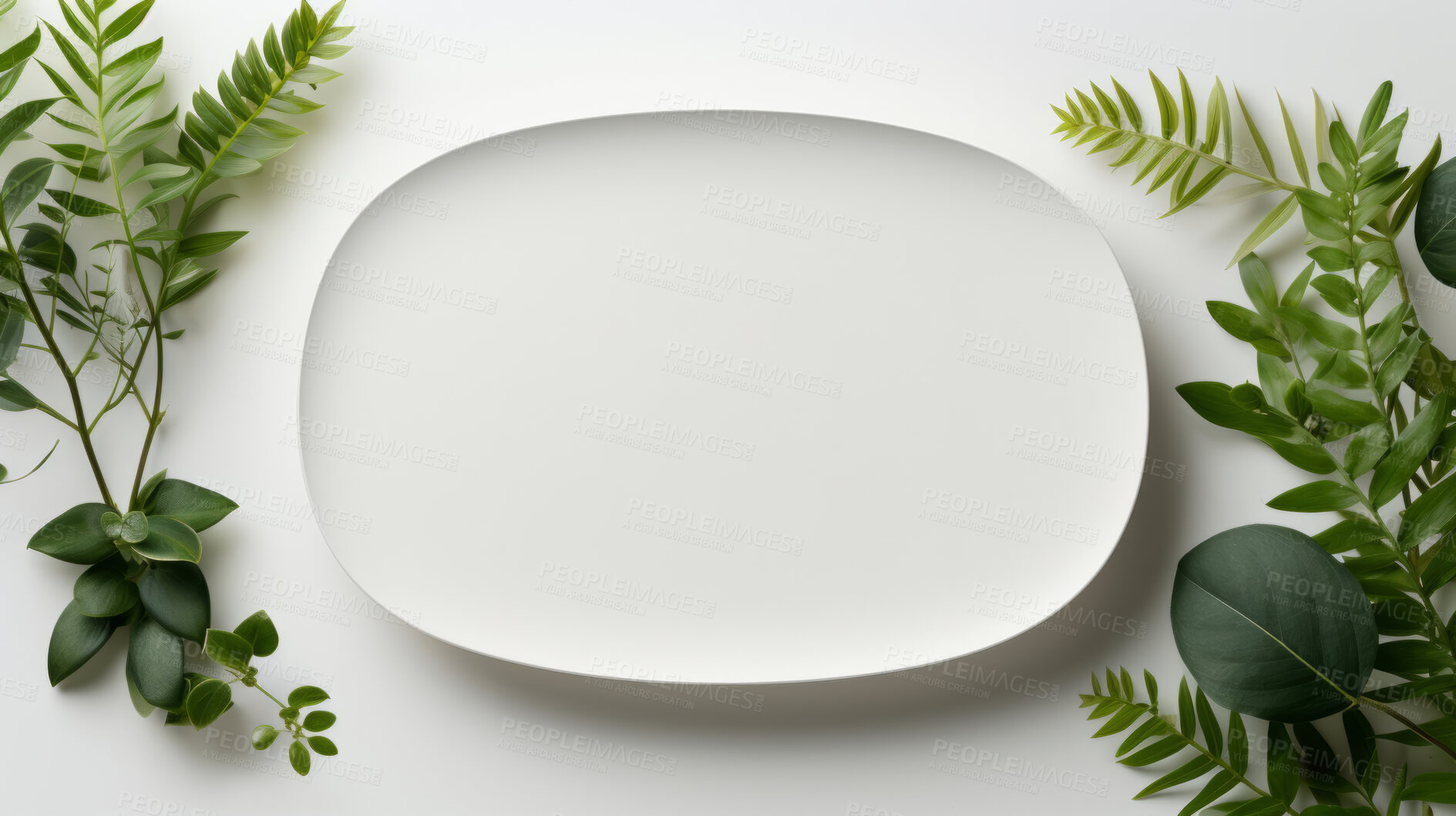 Buy stock photo Tropical leaves around a white empty space. Copy space concept.