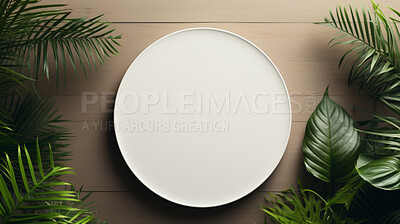 Buy stock photo Tropical leaves around a white empty space. Copy space concept.