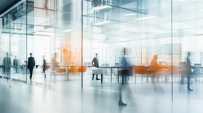 Modern open space office interior or call centre with blurred business people