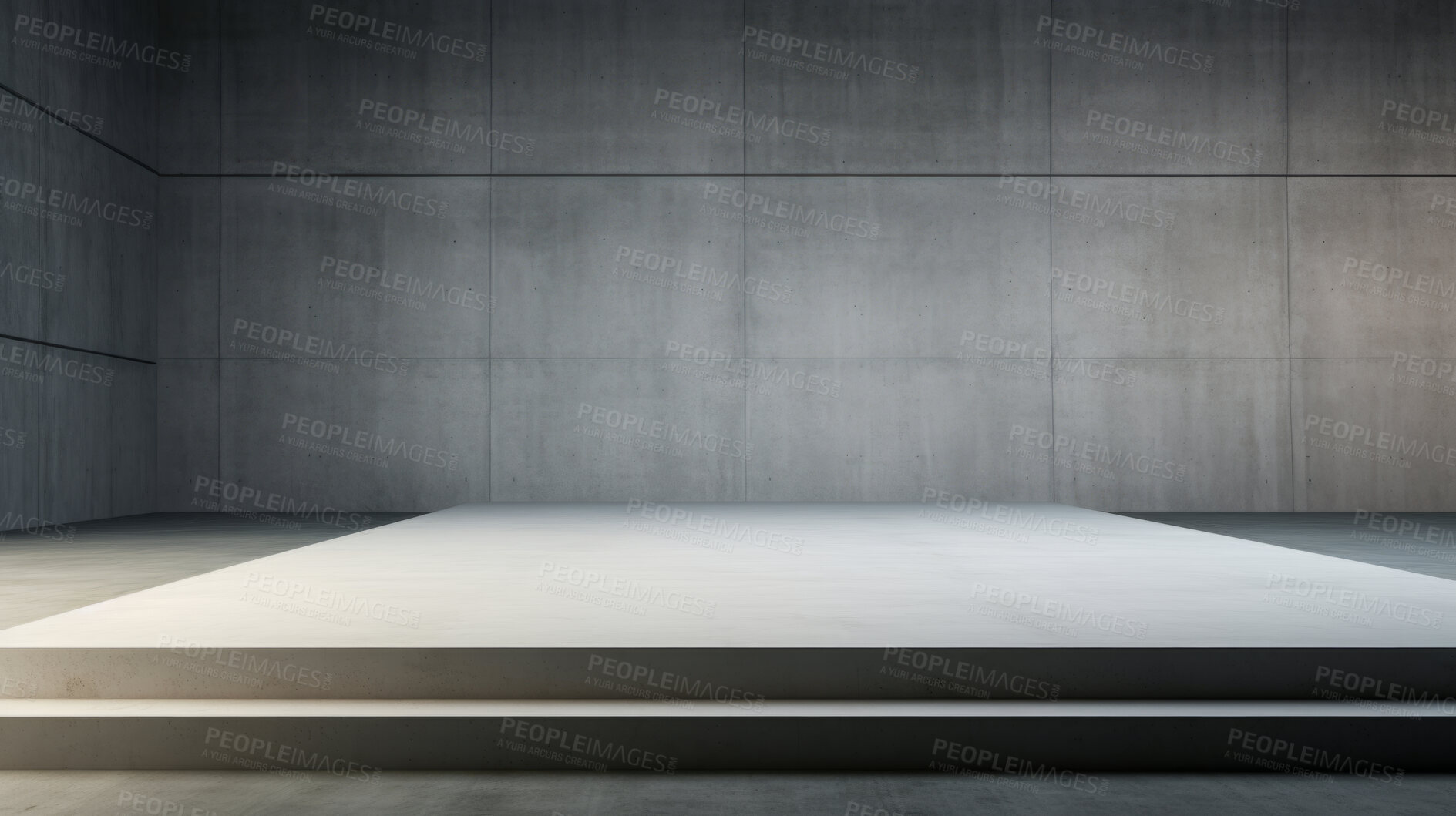 Buy stock photo Blank concrete space interior, 3d rendering or showroom platform for product display