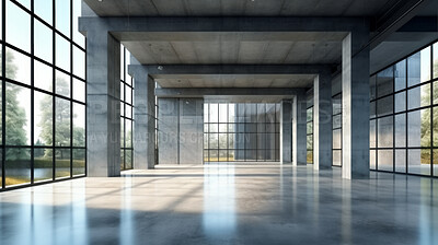 Industrial style empty warehouse, home or office interior with concrete floor