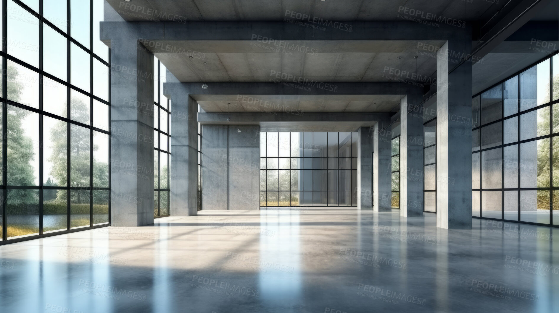 Buy stock photo Industrial style empty warehouse, home or office interior with concrete floor