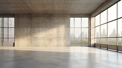 Industrial style empty warehouse, home or office interior with concrete floor