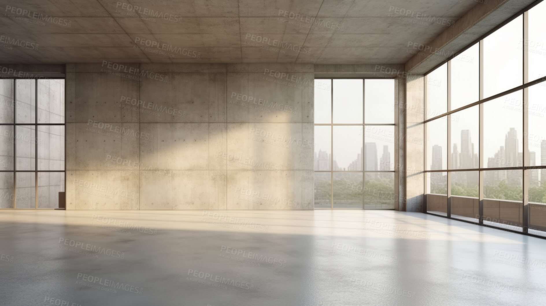 Buy stock photo Industrial style empty warehouse, home or office interior with concrete floor