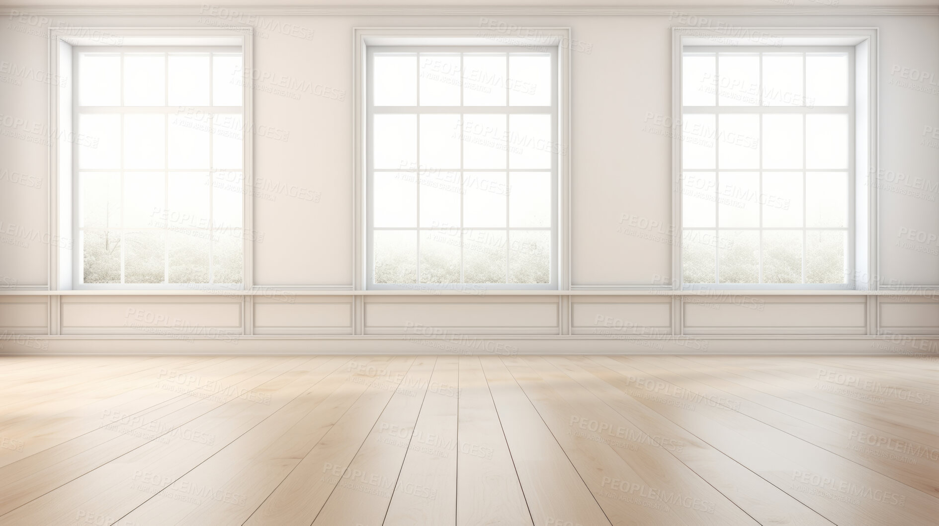 Buy stock photo Interior empty room 3D render. With window in modern house or living room mockup area