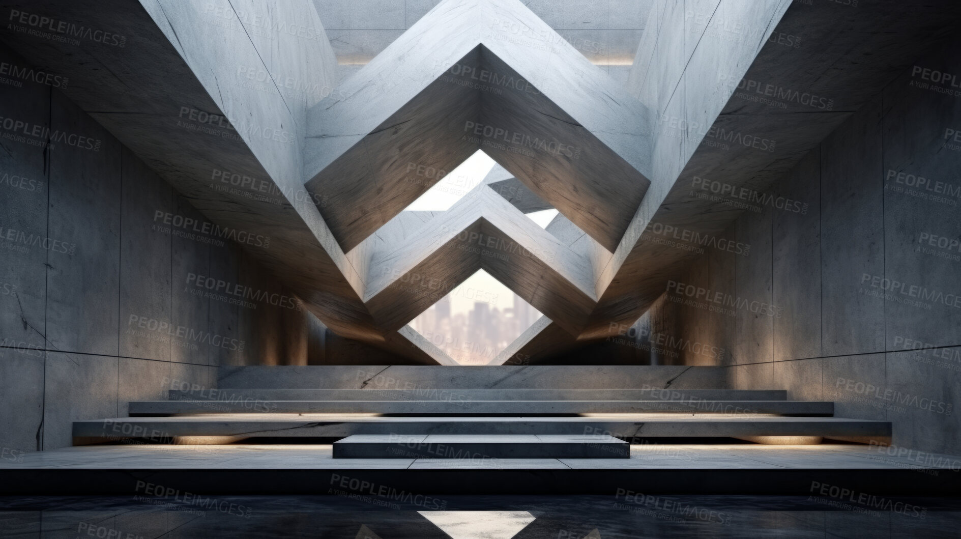 Buy stock photo Abstract architecture design background, intricate futuristic concrete interior 3d render