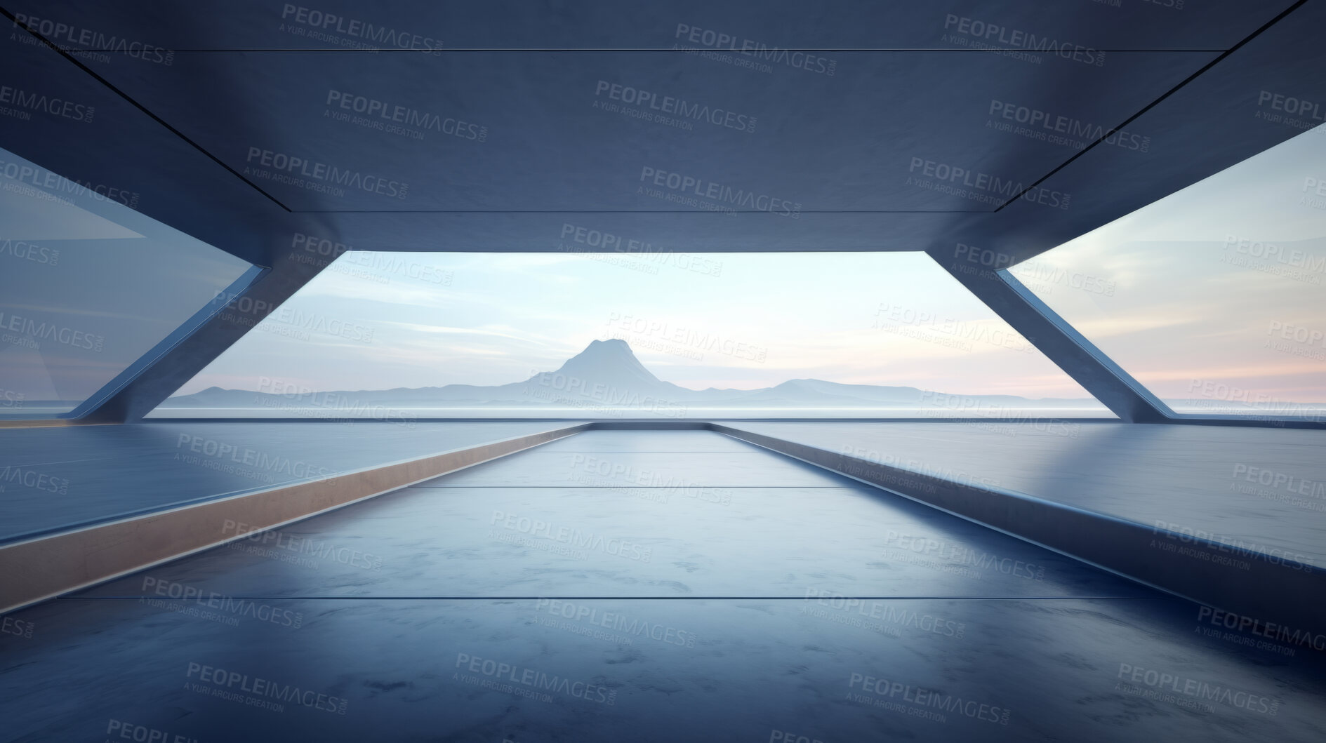 Buy stock photo Blank concrete and glass space interior, 3d rendering or platform for product display
