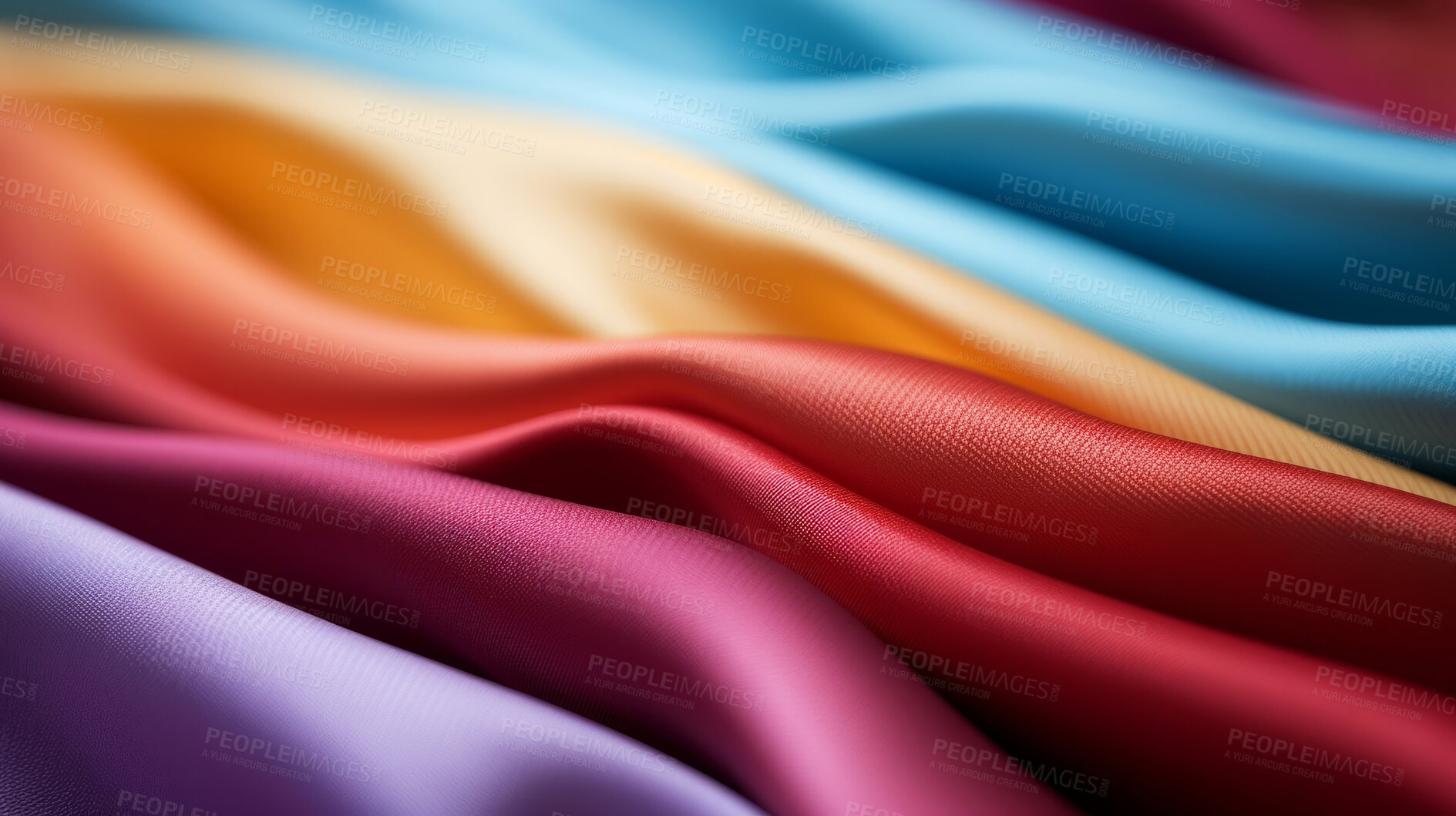 Buy stock photo Close-up of silky, mixed colour texture fabric. Cloth textile background.