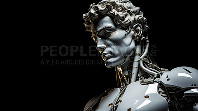 Futuristic cyborg or robot Sculpture or statue of David on a dark background