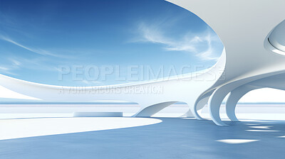 Render of futuristic architecture design detail with blue sky in background for showroom