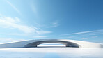 Render of futuristic architecture design detail with blue sky in background for showroom