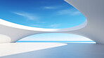 Render of futuristic architecture design detail with blue sky in background for showroom