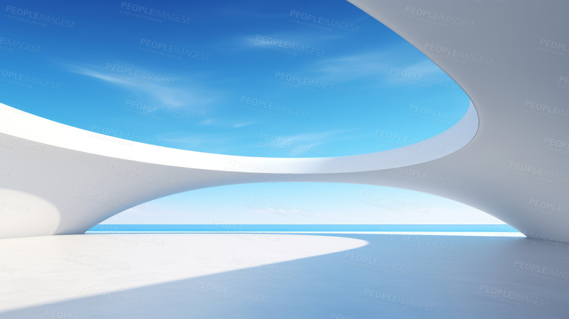 Buy stock photo Render of futuristic architecture design detail with blue sky in background for showroom