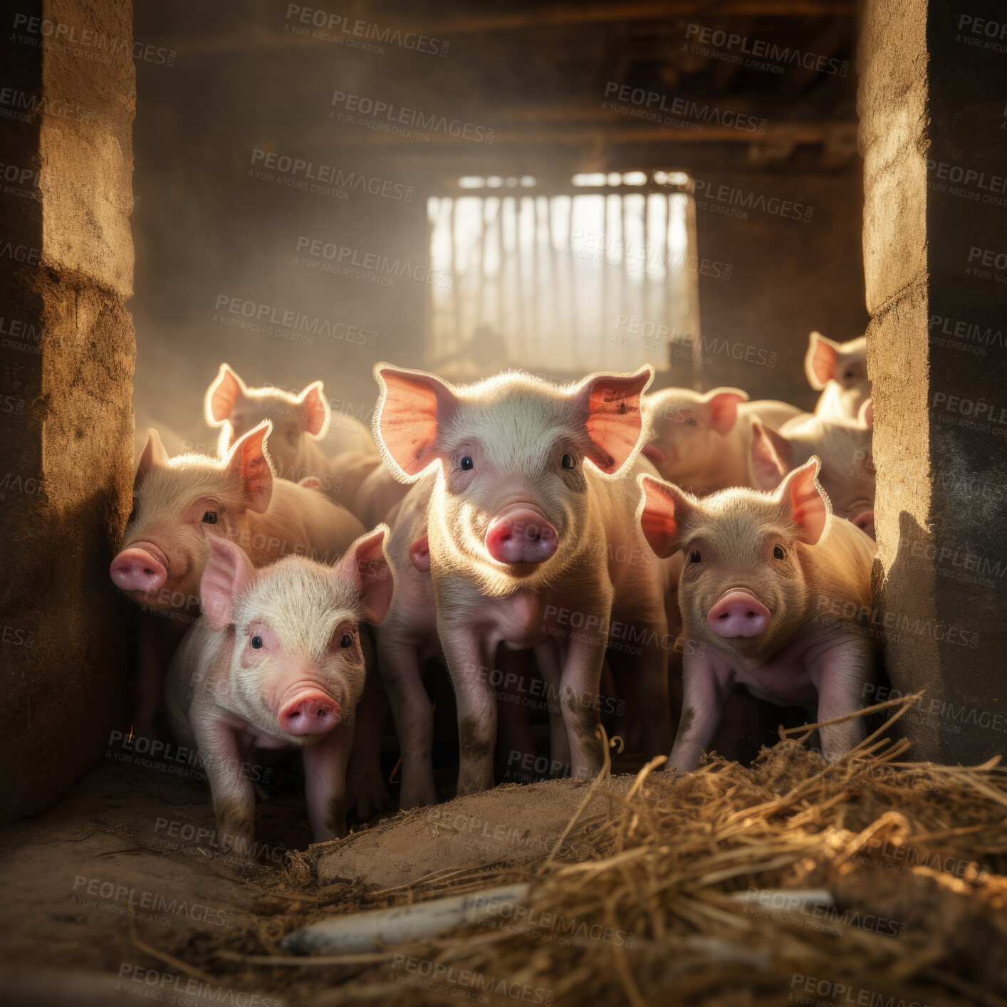 Buy stock photo Pig farming industry. Livestock pork breeding business.