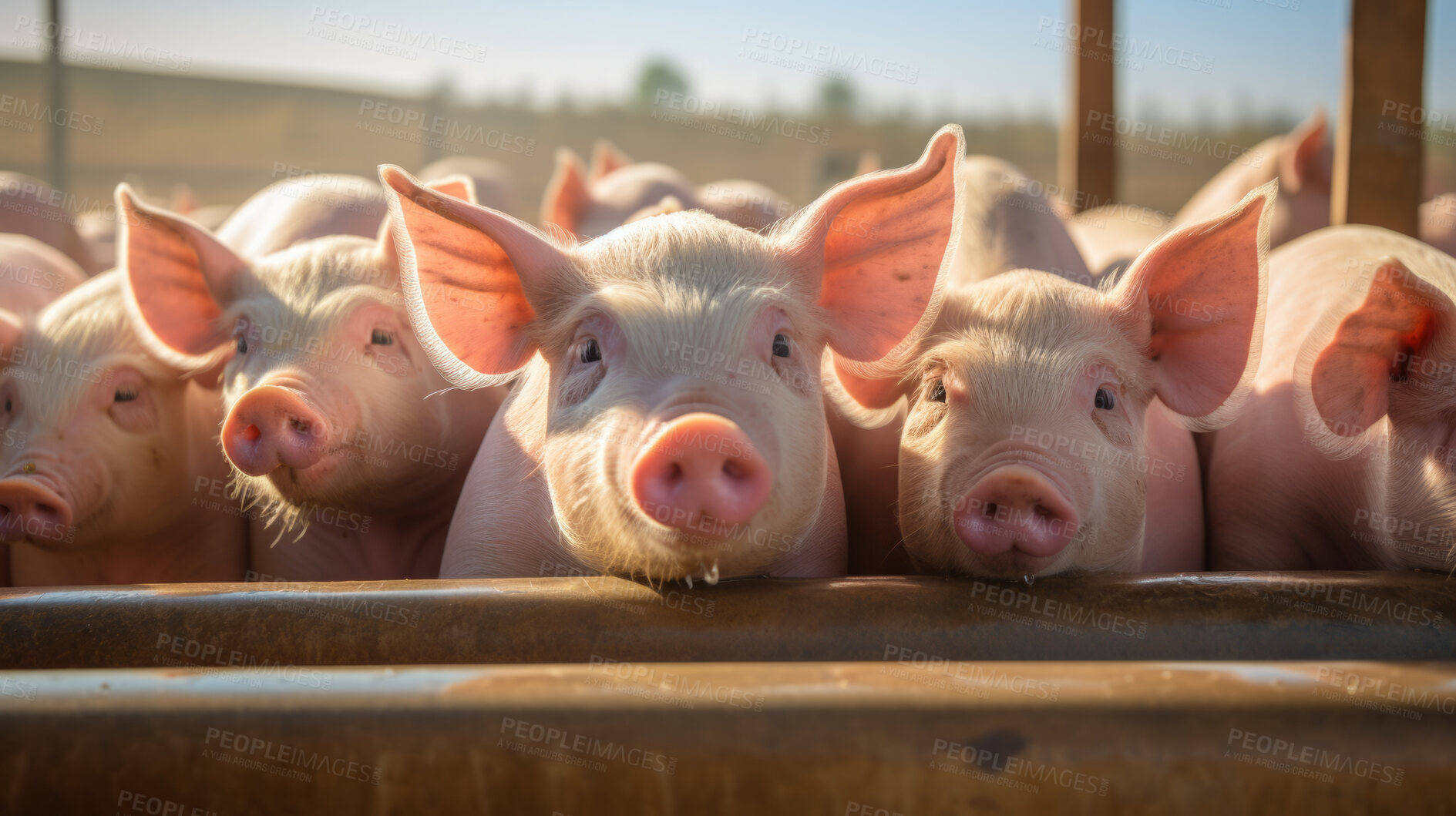 Buy stock photo Pig farming industry. Livestock pork breeding business.