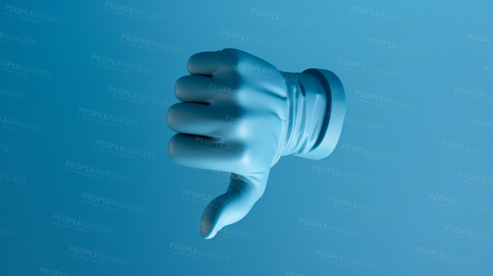 Buy stock photo 3D render of a thumbs down hand gesture to show disapproval or rejection