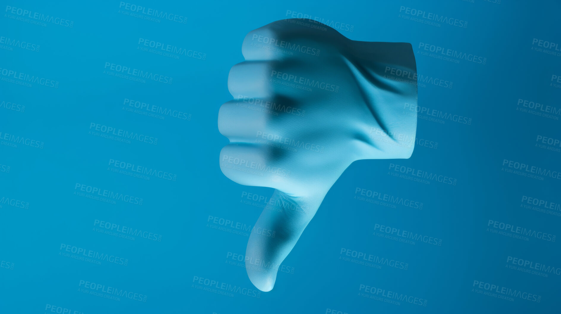 Buy stock photo 3D render of a thumbs down hand gesture to show disapproval or rejection