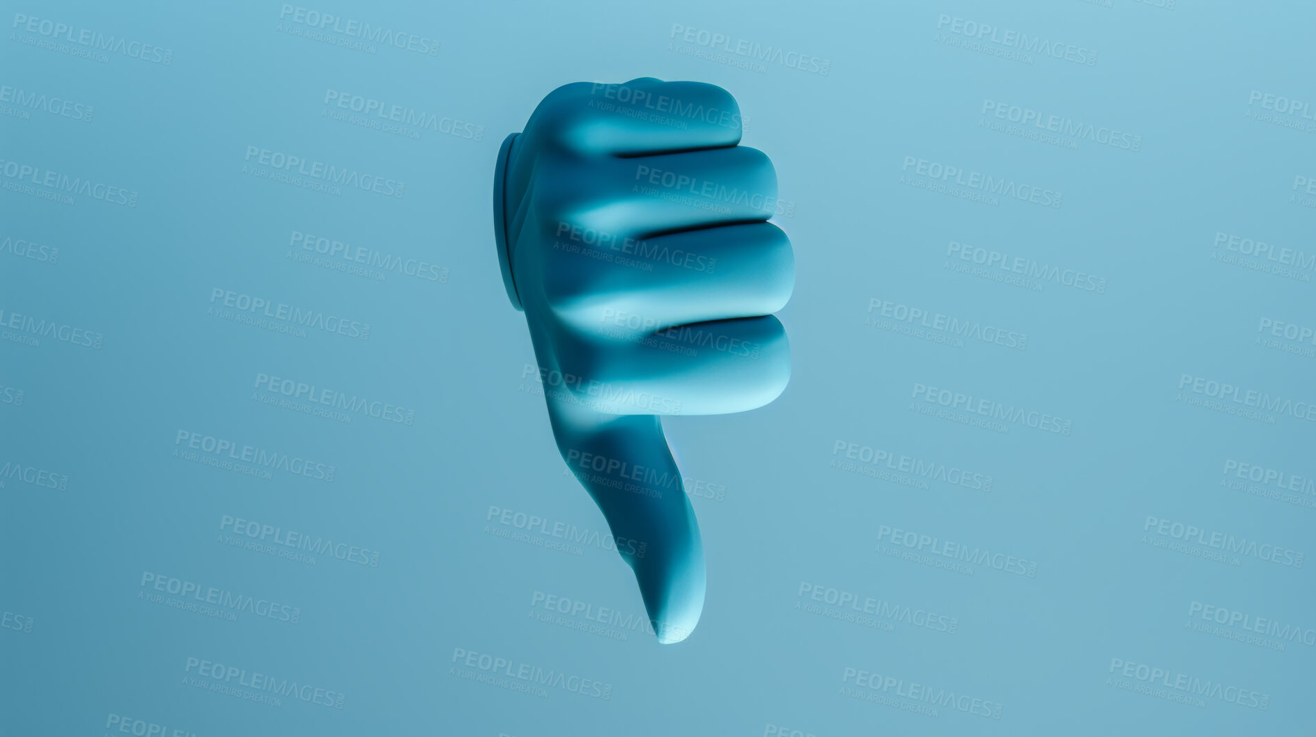 Buy stock photo 3D render of a thumbs down hand gesture to show disapproval or rejection