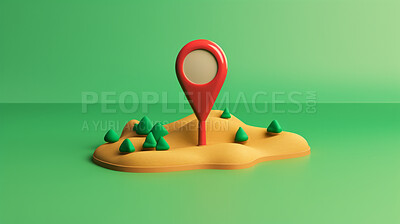 3D render of a location or gps icon and a map, against a green background