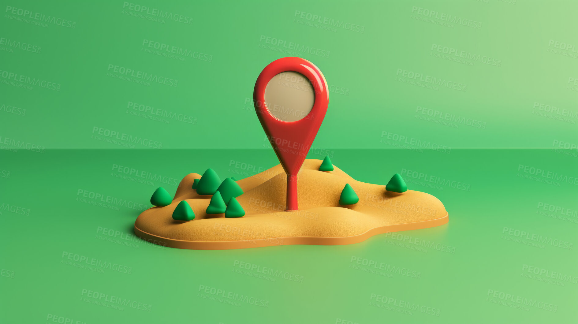 Buy stock photo 3D render of a location or gps icon and a map, against a green background