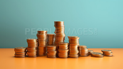 3D render of coins for finance, savings and inflation, against a blue background