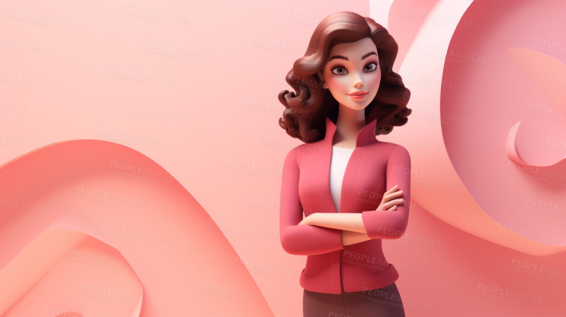 Buy stock photo 3D Cartoon of a woman for virtual reality avatar. Portrait of a girl against a pink background