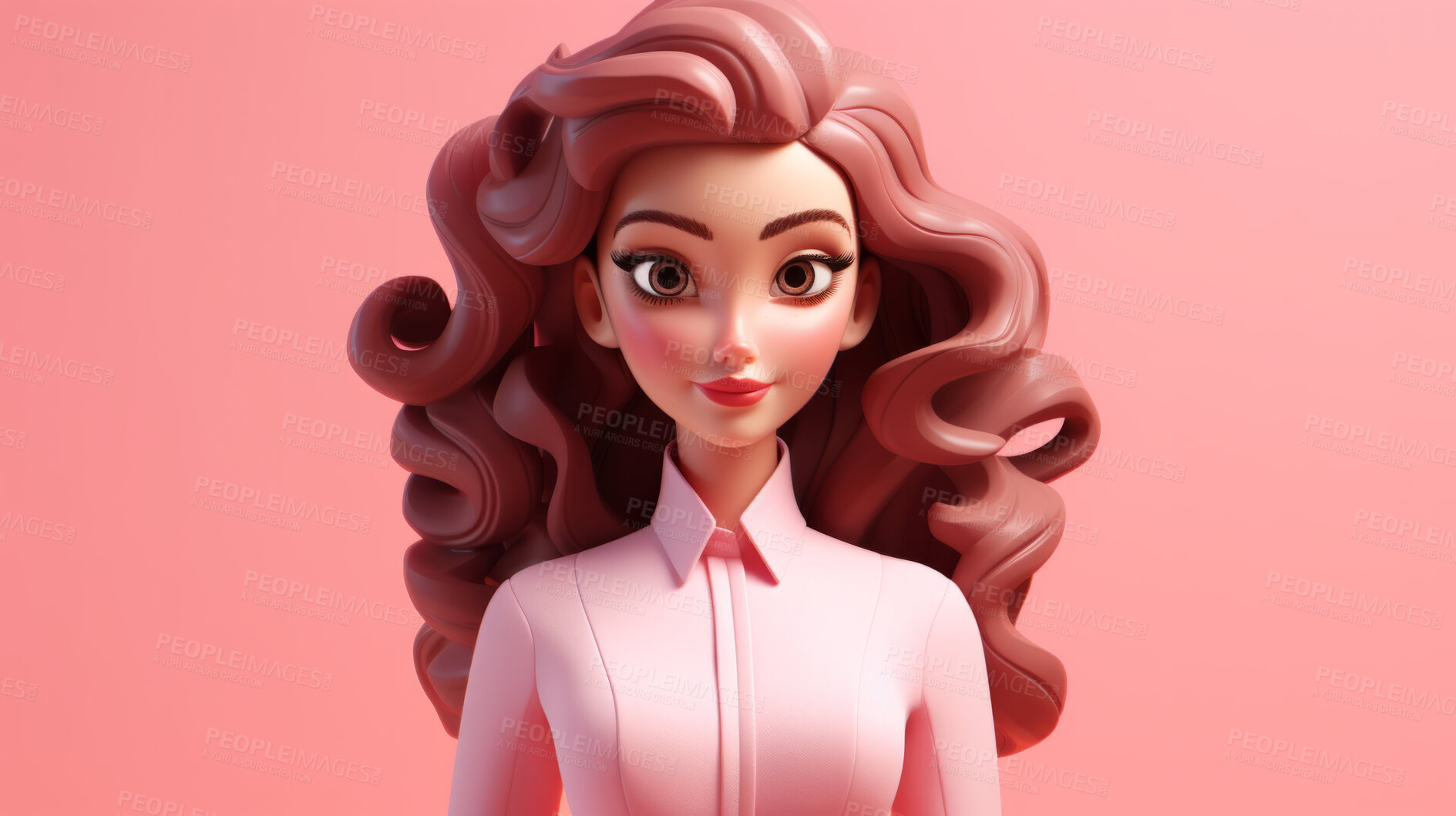 Buy stock photo 3D Cartoon of a woman for virtual reality avatar. Portrait of a girl against a pink background