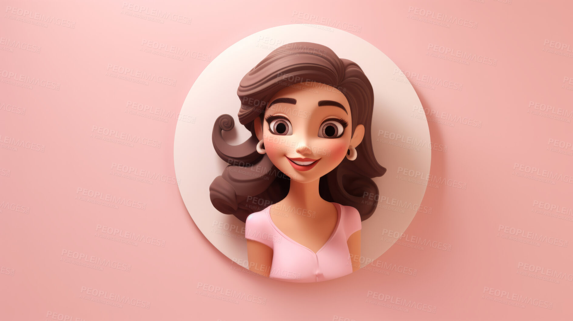 Buy stock photo 3D Cartoon of a woman for virtual reality avatar. Portrait of a girl against a pink background