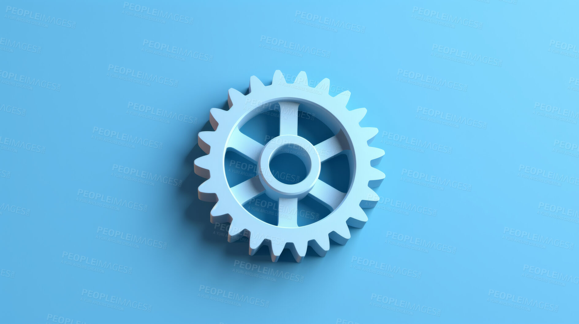 Buy stock photo 3D Settings gear, for seo, app or internet maintenance, against a blue background