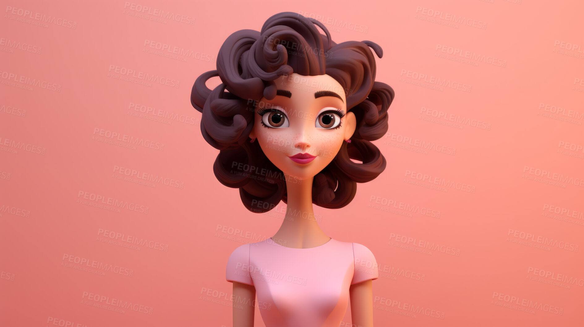 Buy stock photo 3D Cartoon of a woman for virtual reality avatar. Portrait of a girl against a pink background