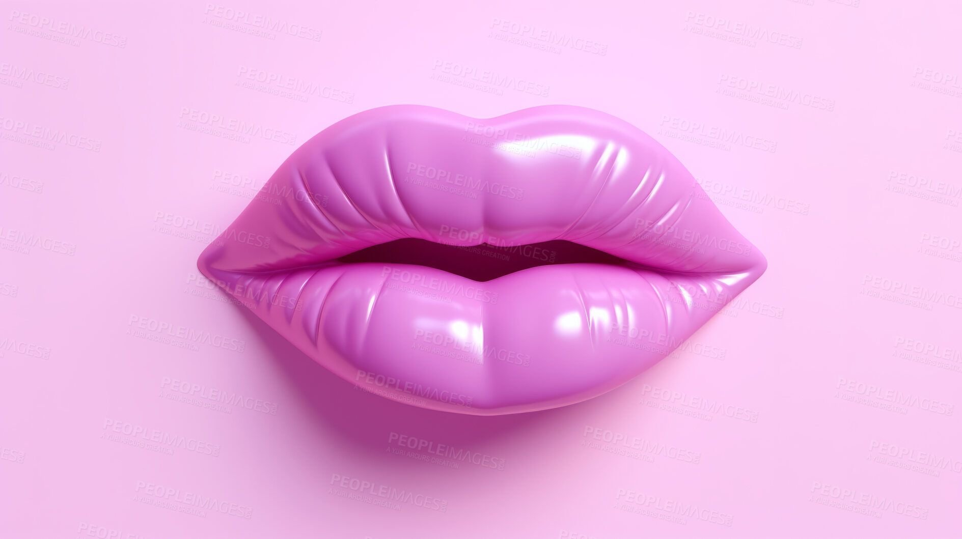 Buy stock photo Full lips icon, for cosmetics, lip filler or surgery. Purple lips against a pink background