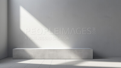 Buy stock photo Light and shadows lines on a white wall. Blank or empty wall mockup for copy space