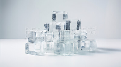 Buy stock photo Close up of ice cubes for drinks or product display on white background
