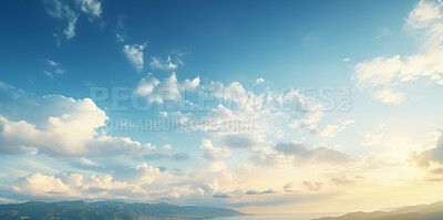 Wide view of lake. Cloudy blue-sky. Background concept.