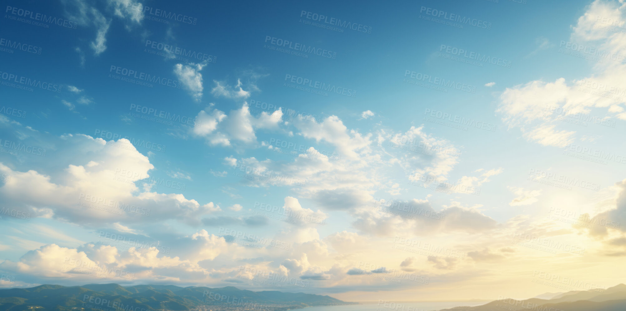 Buy stock photo Wide view of lake. Cloudy blue-sky. Background concept.