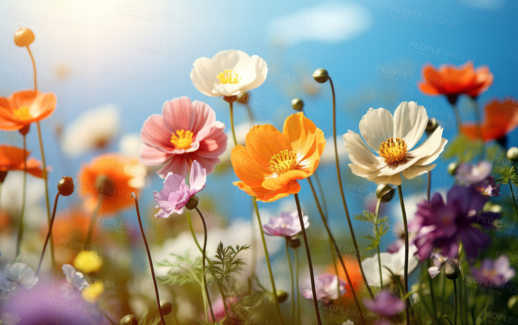 Buy stock photo Colorful flower meadow in summer. Nature background.