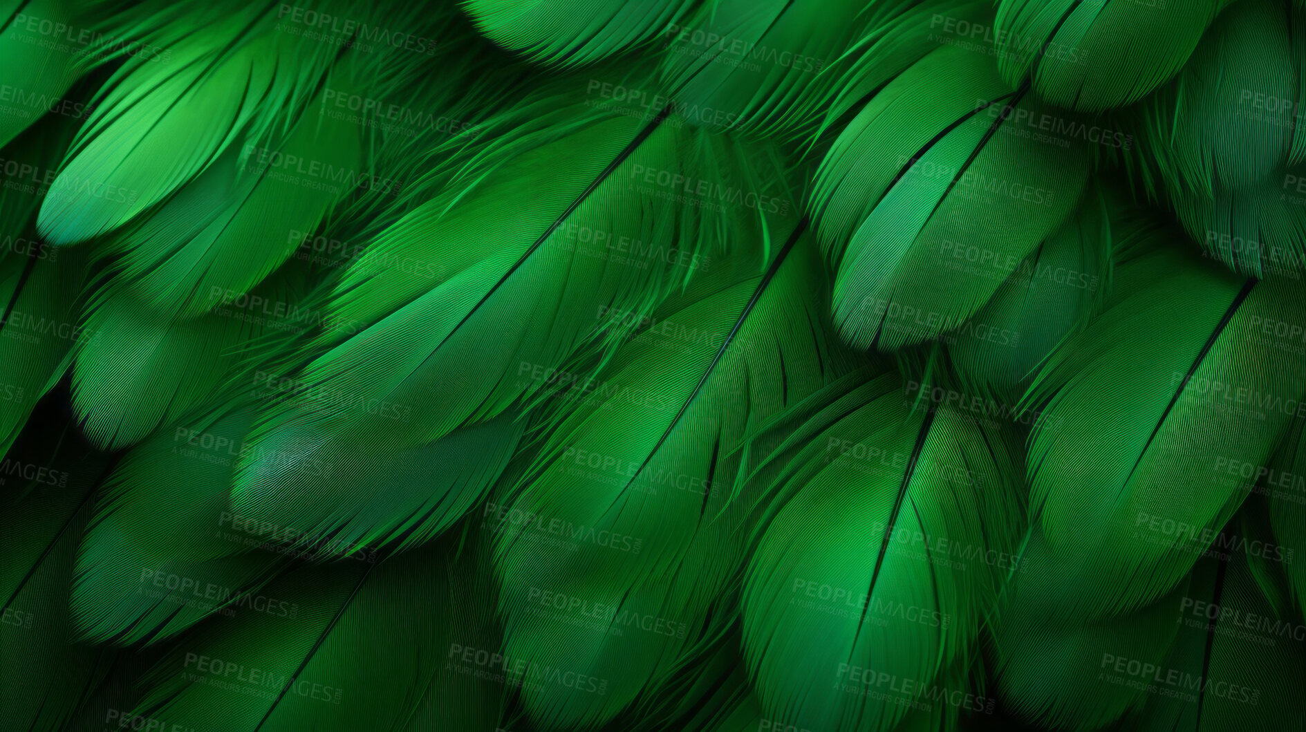 Buy stock photo Closeup green feathers creative banner. Abstract art texture detail background