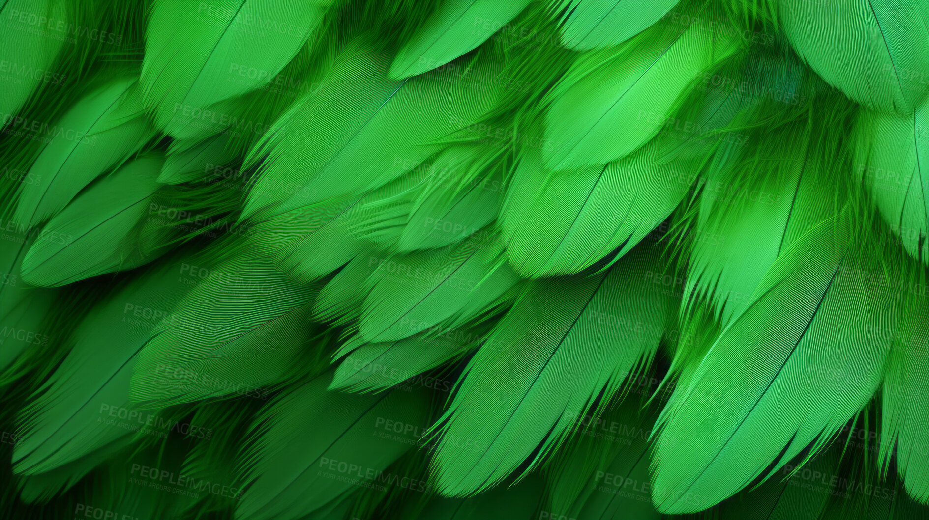 Buy stock photo Closeup green feathers creative banner. Abstract art texture detail background