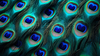 Buy stock photo Closeup peacock feathers creative banner. Abstract art texture detail background