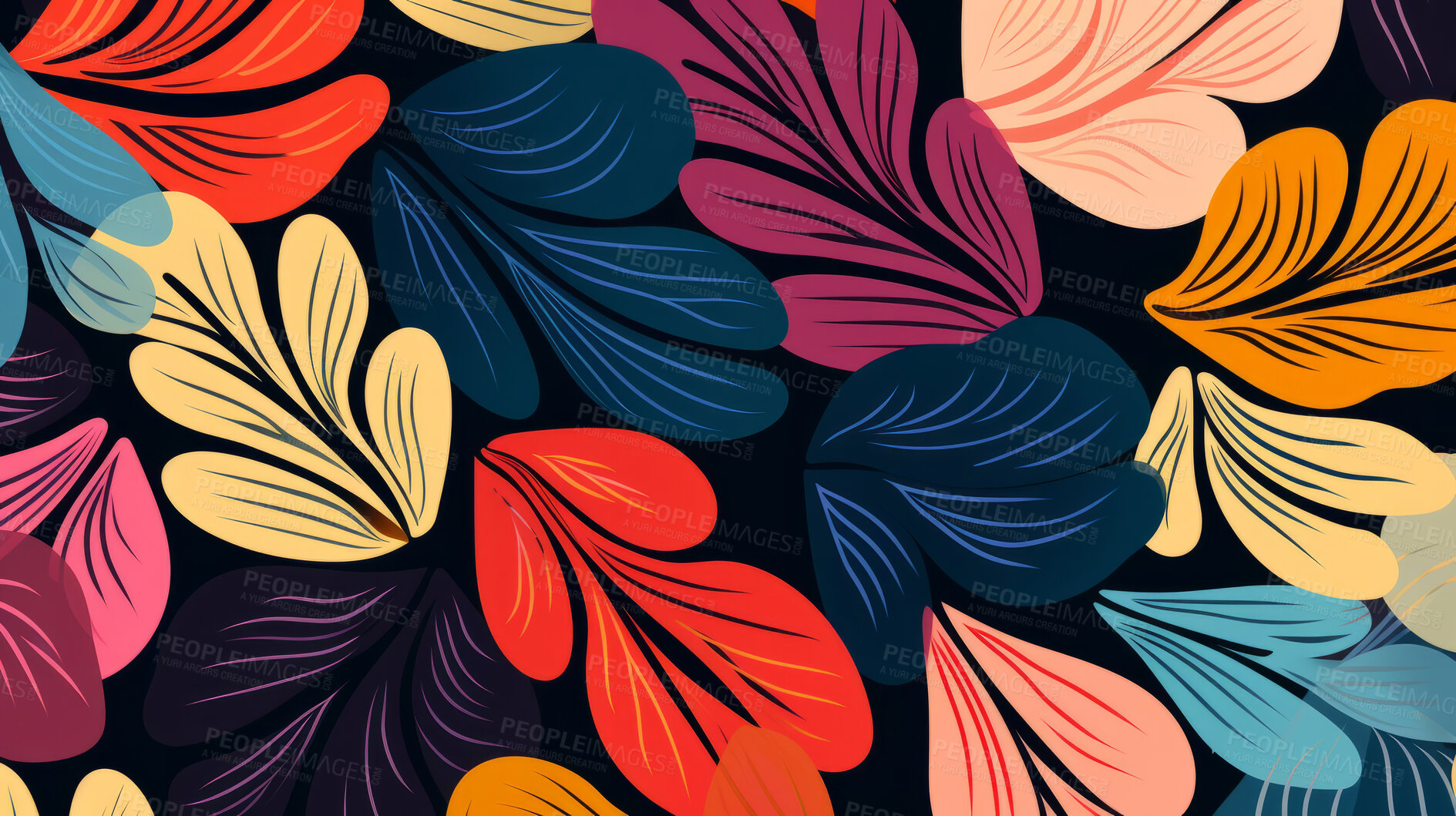 Buy stock photo Colorful plant leaf seamless pattern. Vintage leaves background illustration.