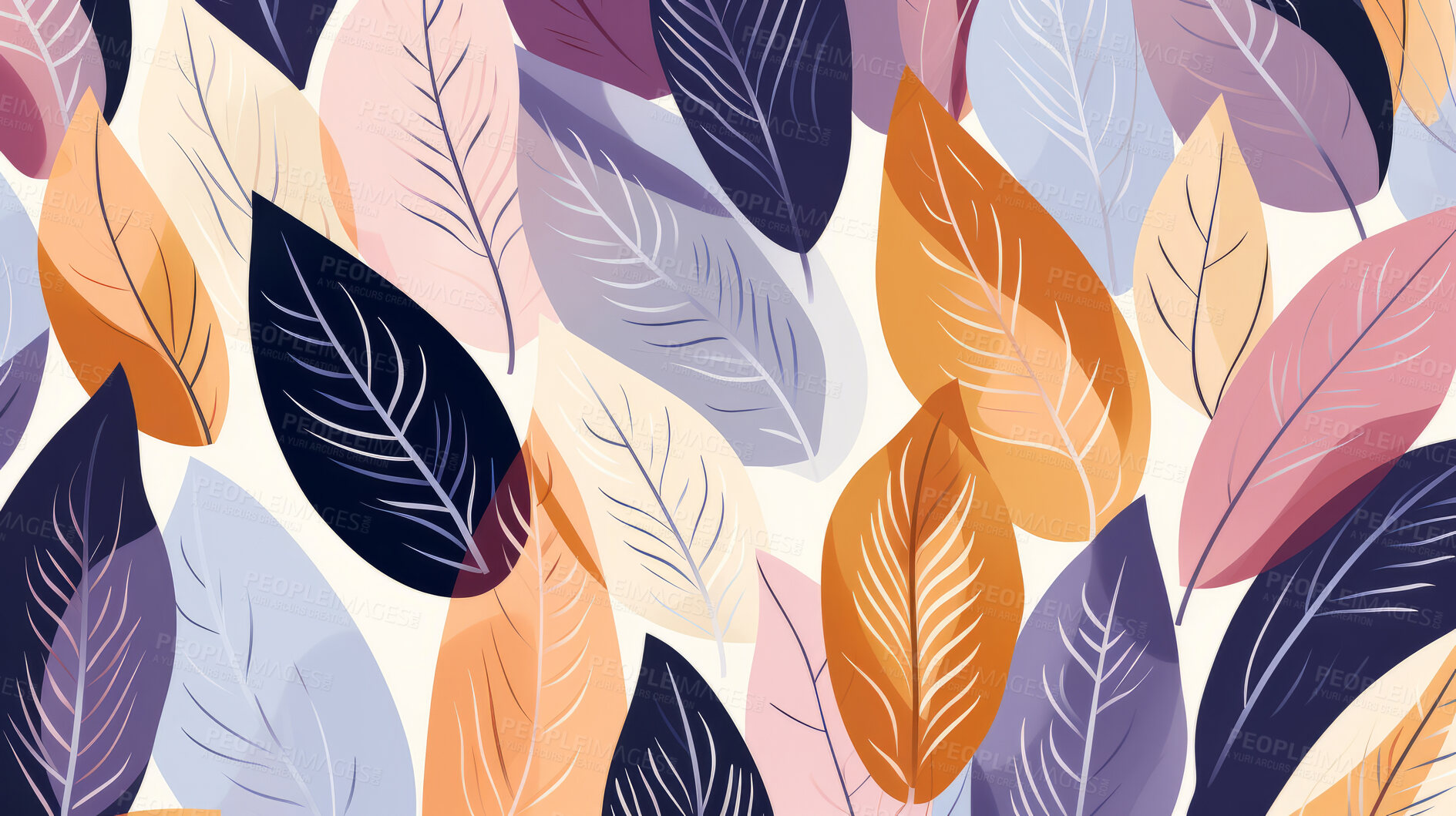 Buy stock photo Autumn fall plant leaf seamless pattern. Vintage leaves background illustration.