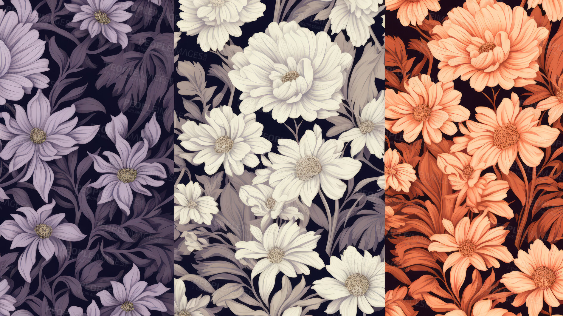 Buy stock photo Abstrac flower art seamless pattern illustration. Modern hand drawn floral painting