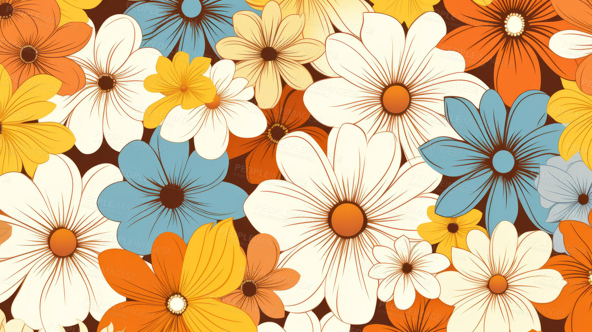 Buy stock photo Abstrac flower art seamless pattern illustration. Modern hand drawn floral painting