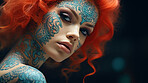 Close-up portrait of attractive tattooed model. Alternative beauty concept.