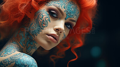 Close-up portrait of attractive tattooed model. Alternative beauty concept.